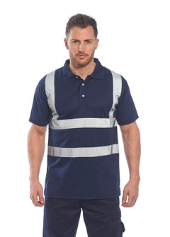 Iona Polo Shirt Hi Vis Visibility Reflective Short Sleeve Work Wear Top, Navy, 5XL