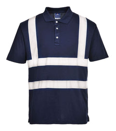 Iona Polo Shirt Hi Vis Visibility Reflective Short Sleeve Work Wear Top, Navy, 5XL