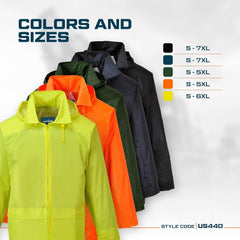 US440 Classic Waterproof Rain Jacket Wth Pack Away Hood & Sealed Seams, Black, Large